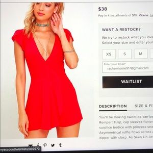 Lulus candy-Coates coral red romper NEVER WORN